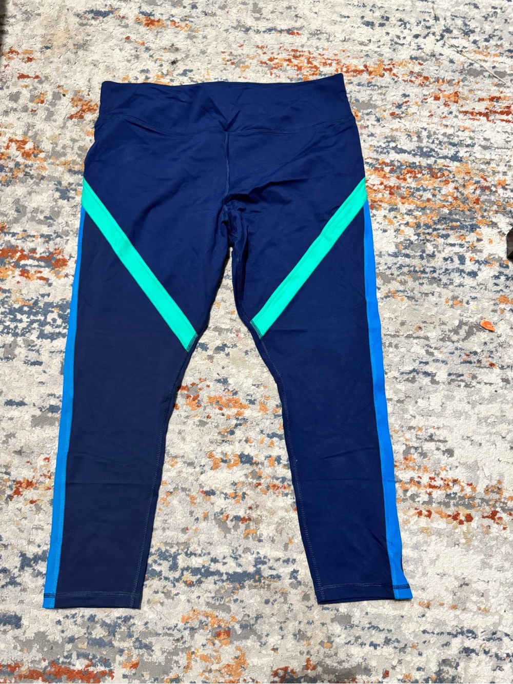 Women Navy Athletic Leggings with Aqua Accent